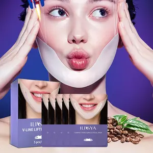 V-shaped Coffee Extract Face Mask, 5 Counts/box Moisturizing Face Mask, Face Lifting Mask, Skin Care Product for Women & Girls, Christmas Gift, Hydrating Tightening Mask, V Line Mask