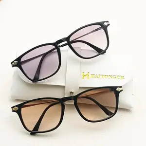 HAITONGCR-Full frame dyed reading glasses black gold black silver frame gray lens brown lens rectangular fashionable style ultra-light material unisex glasses case and cloth