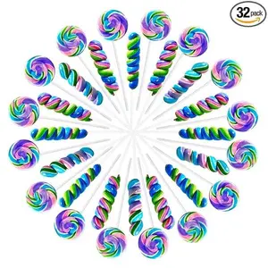 Rainbow Twisty & Swirl Lollipops 32pk (16 swirl &16 twist) Blueberry, Mermaid Lollipops Candy Individually Wrapped Bulk, Mermaid Party Supplies - Unicorn Candy Swirl Lollipops Suckers - Birthday Party Favors