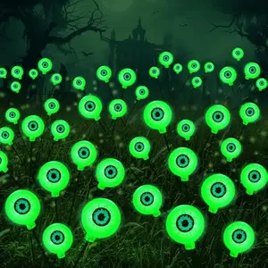 Halloween Decorations Outdoor Solar Scary Eyeball Lights, 4 Pcs 24LEDs Green Pathway Yard Stakes, Waterproof Firefly Lights for Halloween Graveyard Yard Garden Patio Walkway Party