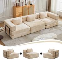 Beige + Chenille + 3 Seat + Memory Foam
