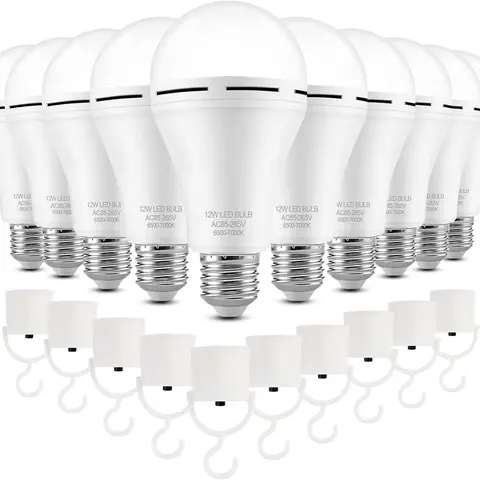 Super Bright LED Emergency Bulb 4-Pack, Rechargeable A19 E26/E27, 9W (60W Equivalent) 6000K Daylight Battery-Powered Lamp with 1200mAh, 2.7 Inches Diameter, 4-5h Outage Light for Home Power Outage & Regular Use, Household Items