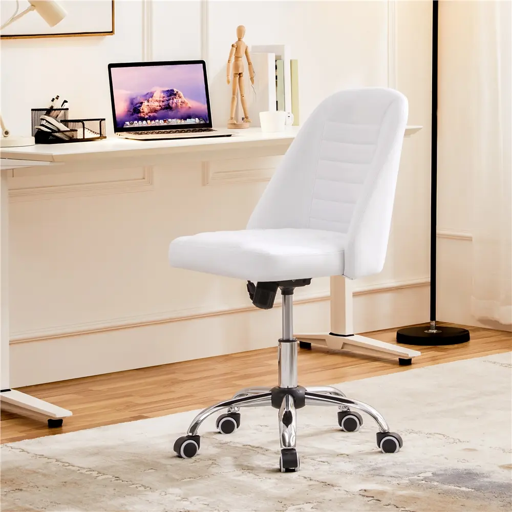 Yaheetech Mid-Back Ergonomic Faux Leather PU Home Office Desk Chair - Home Office Furniture, Chrome-Plated Metal Base, Rolling Wheels, Adjustable Seat Height, Modern Tufted Armless Chair, Faux Leather Chair tiktokshopbacktoschool