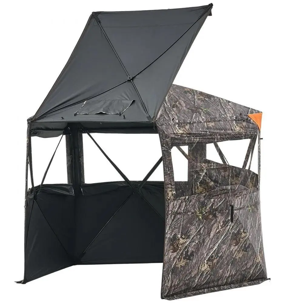 【Summerfinds】VEVOR Hunting Blind for Hunters, 6-7 Person Portable Camouflage Ground Blind with Carrying Bag, Reinforced Durable Concealed Shelter, Silent Zippers Door & Window for Deer Hunting, Turkey Hunting, Zipper, Group Size, Comfortable Hunting Exper