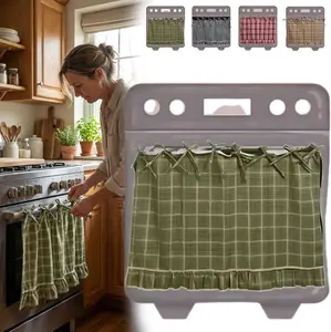 Handmade Farmhouse Oven Skirts Oven Skirt Curtain for Door Oven Curtain Tie Top Farmhouse Kitchen Décor Heat-Resistant Effortless Install Hide Clutter for OvenDishwashers Washing Machine