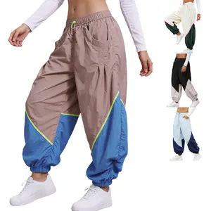 Mundoven Womens Baggy Wide Leg Pants Casual Elastic Waist Color Block Loose Workout Track Pants with Pockets