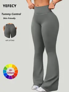 High Waist Flare Sport Yoga Pants, Pure Color Design, Elastic Fabric for Comfort Support, Ideal for Daily Wear, Fitness Training, Sports Activities