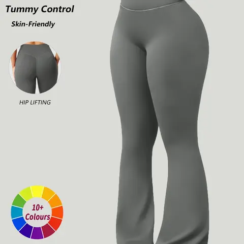 High Waist Flare Sport Yoga Pants, Shaping Leggings, Gym Leggings, Knitted Sports Pants, Female Gym Clothes, Pure Color Design, Elastic Fabric for Comfort Support, Ideal for Daily Wear, Fitness Training, Sports Activities