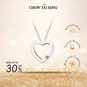 【ChowTaiSeng Jewelry】Heart Moissanite 0.1ct Sterling Silver 925 Necklace