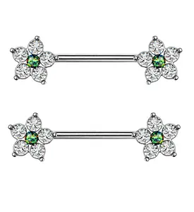 14G Dark Green Opalite & CZ Nipple Ring Barbell