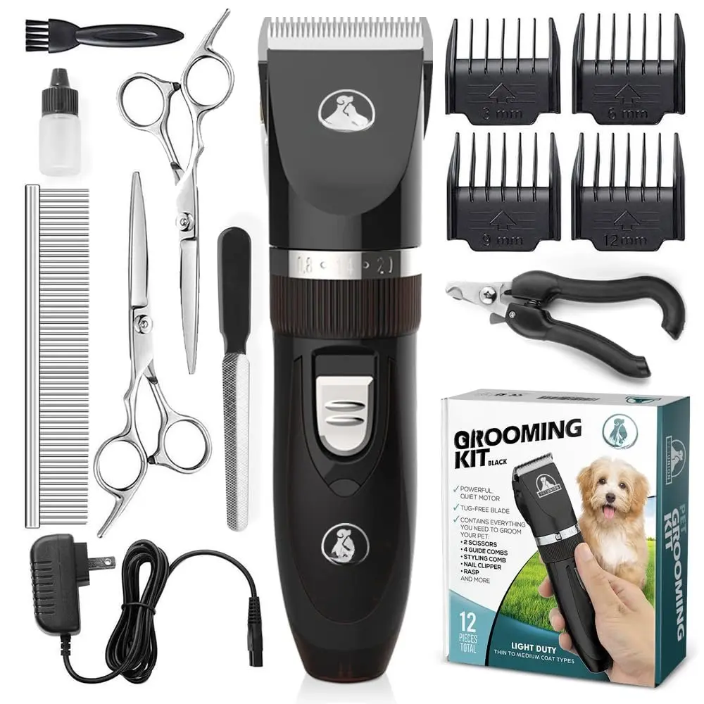 Professional   Kit - Cordless Low Noise  Clippers for  Thick Coats - All  Safe  Hair Trimmer -   Kit Includes  Hair Clippers,  Trimmer & Shears