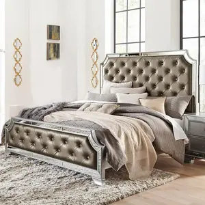 Bellemave  Silver Finish Glam Queen Size Bed Button-Tufted Upholstered Wooden Bedroom Furniture 1pc