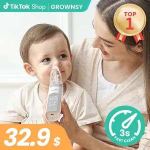 Grownsy Electric Nasal Aspirator for Babies and Toddlers – Gentle Nose Sucker with 3 Soft Silicone Tips, Adjustable Suction, Soothing Music & Light, Safe and Easy Automatic Mucus Removal