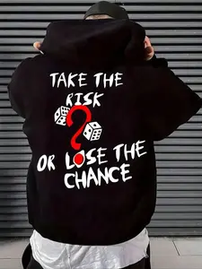 Unisex 'take the Risk' Dice Print Hoodie, Funny Graphic Sweatshirt, Pioneer Street Style Loose Fit Pullover, Adventure Opportunity Gambler Casual Hooded Top