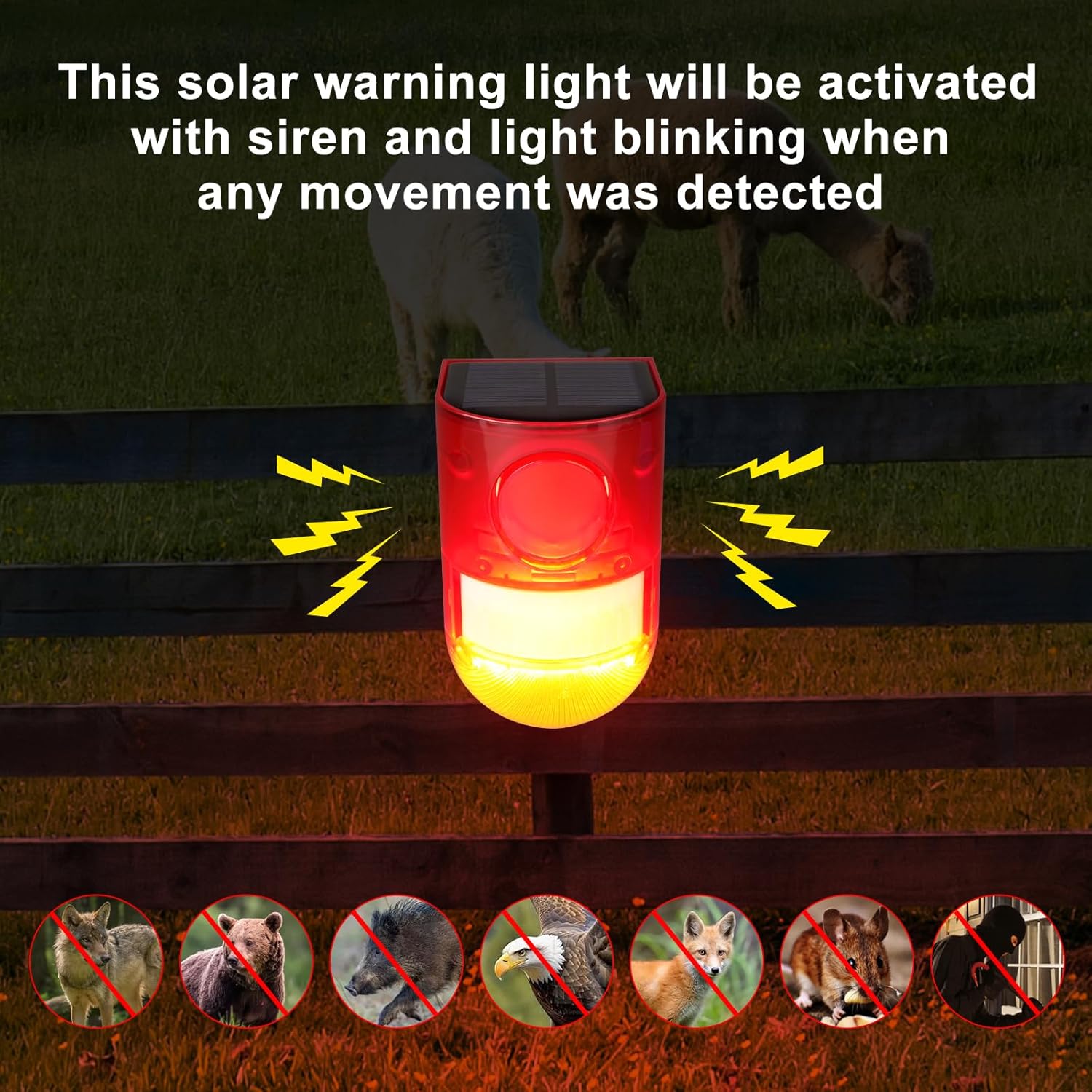 Solar Motion Sensor Detector Siren Sound Alarm LED Warning Strobe Flashing Red Light Security Outdoor Waterproof Device Keep Animal Away for Home Warehouse Farm Solar Motion Sensor Detector Siren Sound Alarm LED Warning Strobe Flashing Red Light Security Outdoor Waterproof Device Keep Animal Away for Home Warehouse Farm