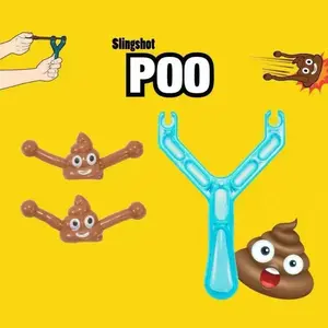 Catapult Poo Slingshot with 2pcs Poop Bullets Smiley Face Poop Slingshot Toy Mini Tricky Funny Catapult Poo Slingshot Toy Venting Tricky Poop Slingshot Toy Creative Toys Decompression Toys