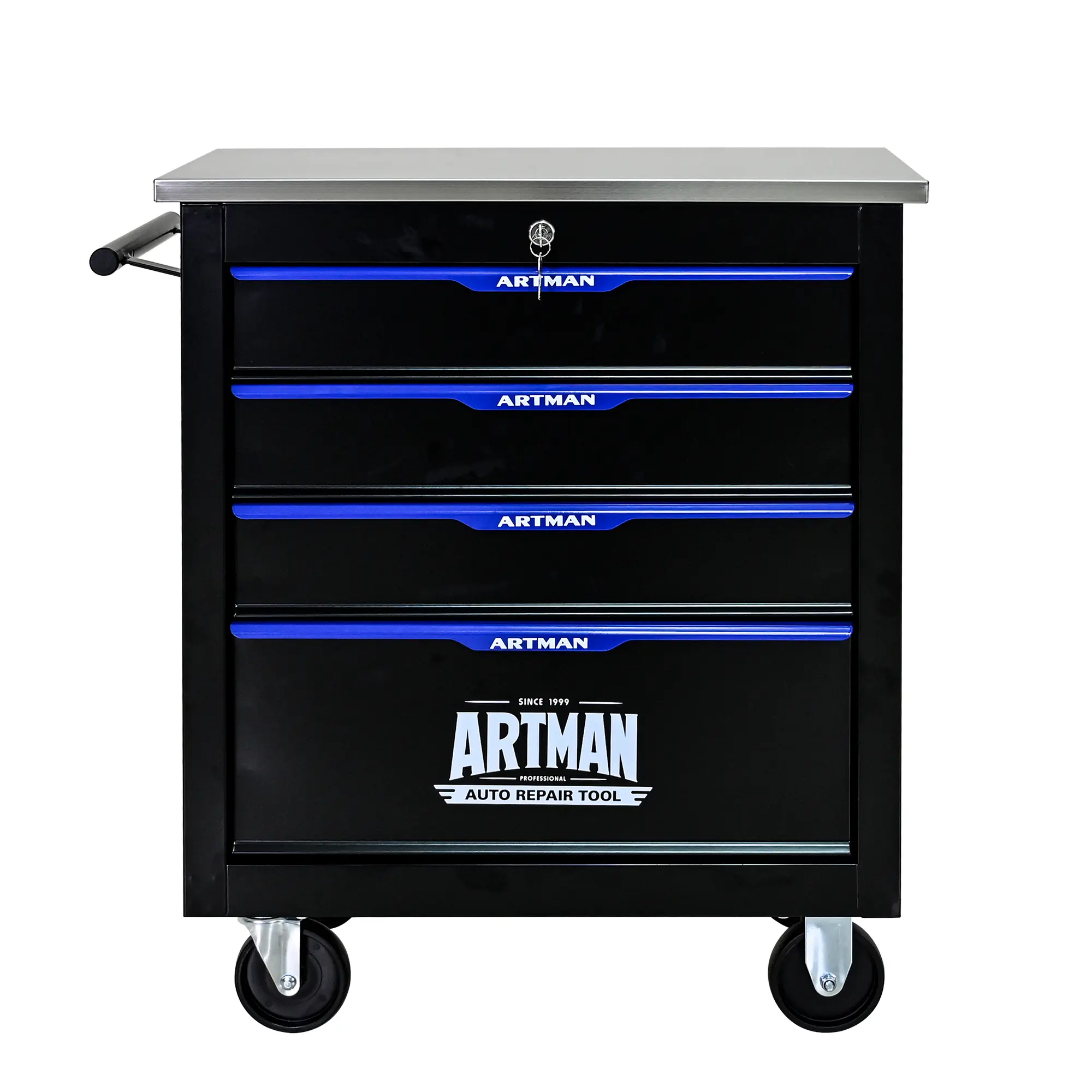4-Drawer Rolling Tool Chest with Lock&Keys and Swivel Casters,Portable Tool Box with Multifunctional Countertop
