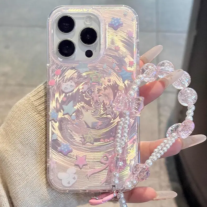 Transparent Windmill Design Phone Case Casing with Chain Strap, Fits Apple iPhone Models 11-17 Pro Max, Stylish Protective Cover, Phone Accessory