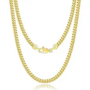 18k Gold Plated S925 Sterling Silver Chain Necklace for Men Women, 3.5mm, 4mm, 5mm Diamond Cut Cuban Link Chain, Sturdy & Shiny & Not Easy to Fade & Comfortable 16 18 20 22 24 26 Inch