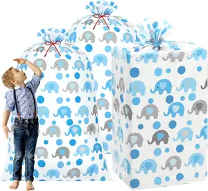 Baby Shower Bag 3 Pcs 56'' Extra Large  Elephant Oversized Holiday Plastic Gift Bags Jumbo Storage Wrapping Birthday Party