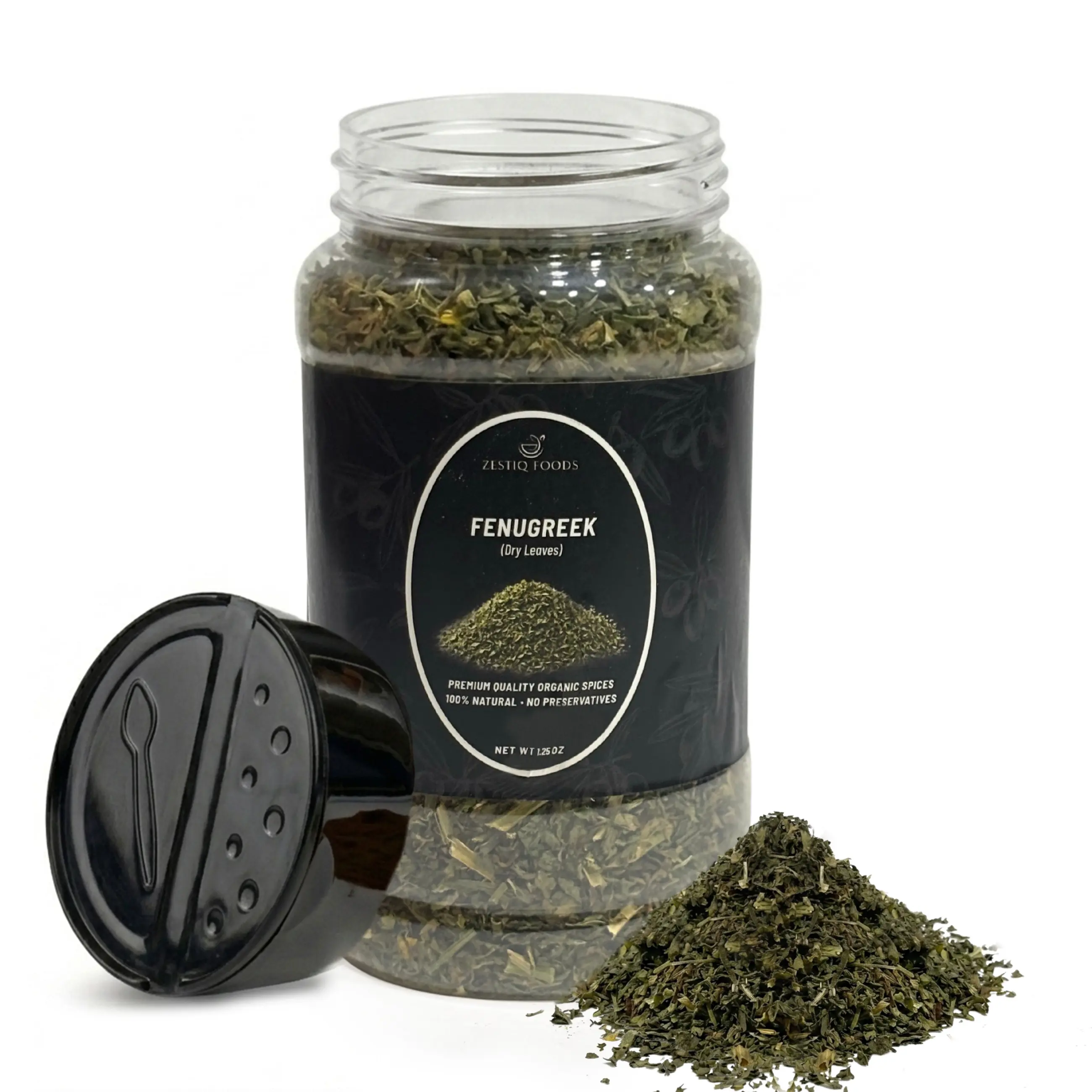 Zestiq Foods Certified Organic Fenugreek Dried Leaves, 1.25 oz Jar – Dried Fenugreek Leaves for Cooking, Seasoning & Traditional Recipes