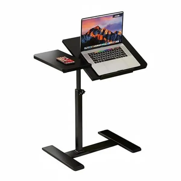 Height Adjustable Laptop Mobile Standing Desk with Wheels, Bedside Table Tilting Laptop Cart, Small Rolling Computer Workstation for Home Office Teacher Classroom Use (Black