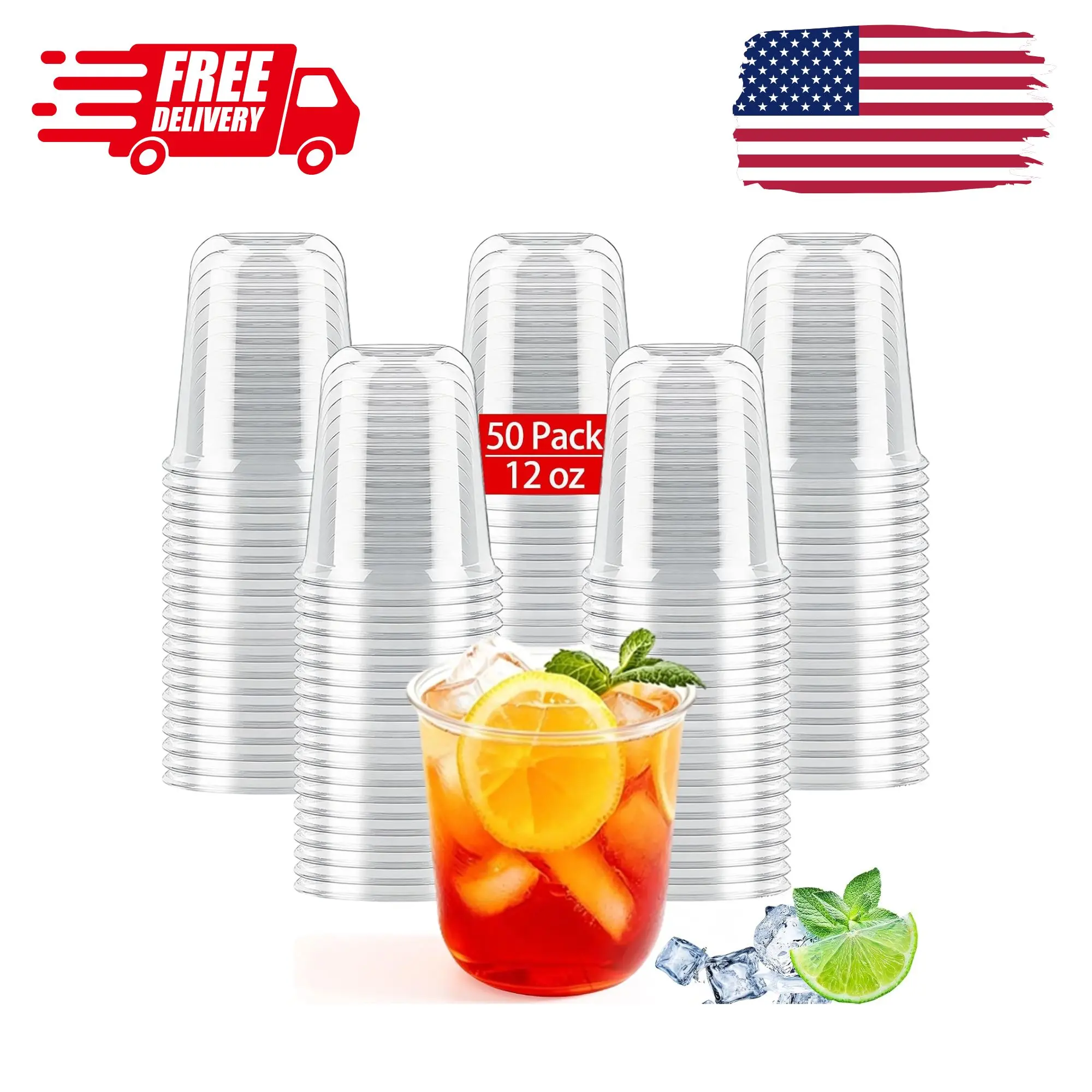 50 Pcs Clear Plastic Cups Disposable - 12 oz