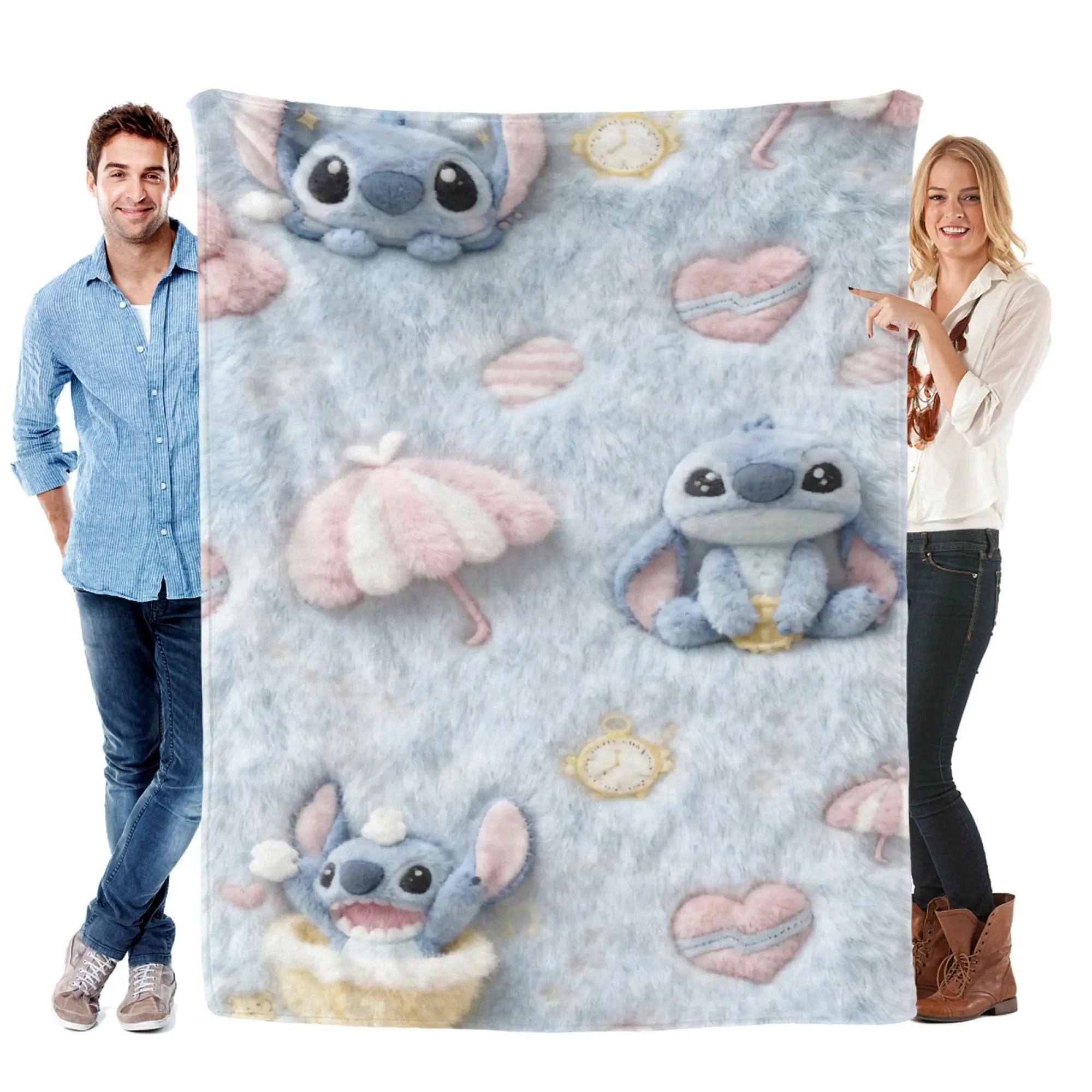 [SummerVibes] DISNEY CLASSIC Stitch Soft Flannel Blanket - Cute 2D Faux-Plush Print, Cozy Throw for Couch, Bed, Office Nap & Home Decor