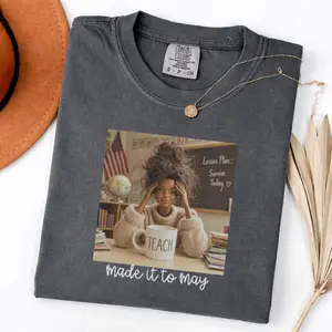 Comfort Colors Last Day Of School Teacher Doll Face Meme Shirt, Funny End Of Year Summer Break Shirt, Matching Made It To May, Unisex Fitted Short Sleeve Tee, Crewneck Top