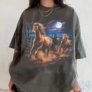 Wild Horses Vintage 90s Graphic T-Shirt, Retro Moonlit Running Horse Tee
