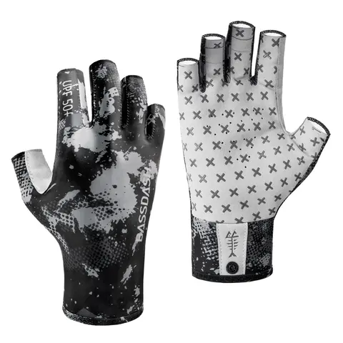 BASSDASH 3/4 Finger UPF 50+ Sun Gloves Breathable Anti-Slip Silicone Palm  for Men Women Fishing Fingerless Cycling Running