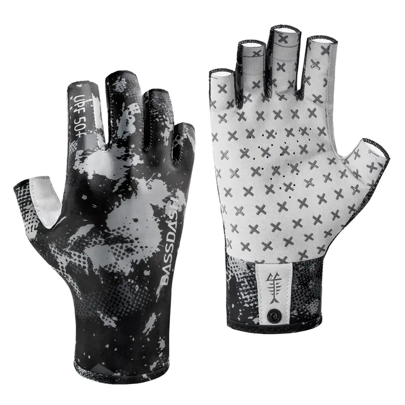 BASSDASH 3/4 Finger UPF 50+ Sun Gloves Breathable Anti-Slip Silicone Palm  for Men Women Fishing Fingerless Cycling Running