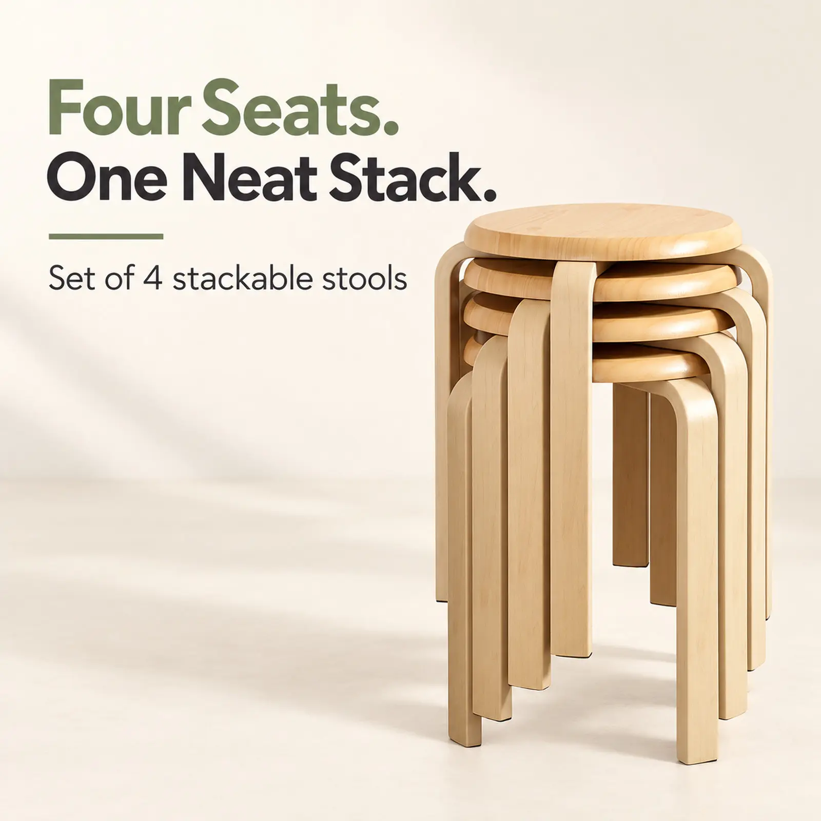 Stackable Bentwood Stool Set of 6, 18" Round Stacking Backless Nesting Stools, Anti-Slip Felt Pad,School Chairs, Suitable for classrooms, Dining Rooms, Kitchens, Natural