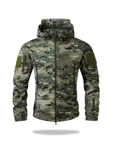 Men's Long Sleeve Outdoor Casual Camo Hooded Retro Multifunctional Multi-Pocket Soft Shell Waterproof Windproof Outerwear Tactical Jacket Workwear Top with Zippered Pockets Classic Fall Winter Fleece Lined Short Winter Coat