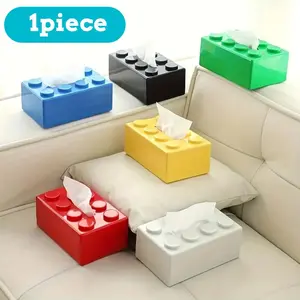 Cute Block Style Paper Towel Holder, Toilet Paper Holder, Multi-Functional Plastic Storage Box, Bright Colors, Wall-Mountable or Tabletop Decorative Organizer, Bathroom Decor Supplies