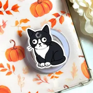 Tuxedo Cat Loading Phone Grip, Funny Buffering Cat MagSafe Holder, No Thoughts Head Empty Griptok, Unique Gift for Cat Lovers, Hardcore Readers