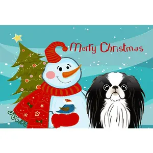 212 MAIN Polyester Rectangular Snowman & Japanese Chin Fabric Placemat, 11x18 in Washable Kitchen Tableware, Coasters for Table