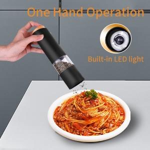 Electric Salt and Pepper Grinder Set of 2, Adjustable Coarseness, Battery Powered, LED Light, One Hand Operation, Black