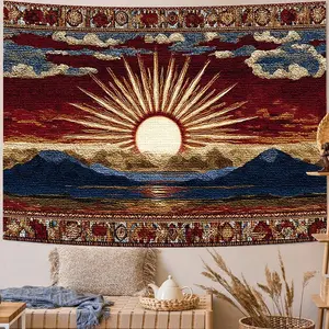 Boho Mandela Tapestry Wall Hanging Bohemian Flower Tapestry Aesthetic Mural Orange Hippie Indian Tapestry Bedroom Living Room Dormitory Decoration Christmas Decoration