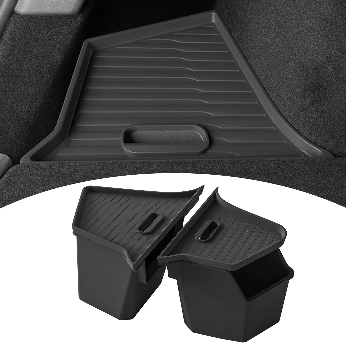 Rear Trunk Storage Bins with Lids for 2025–2026 Tesla Model Y Juniper [Not for Model YL Premium 6-Seater], 2-Pack TPE Waterproof Rear Trunk Organizer Boxes, Interior Storage Accessories, Car Interior Stowing & Tidying Accessories