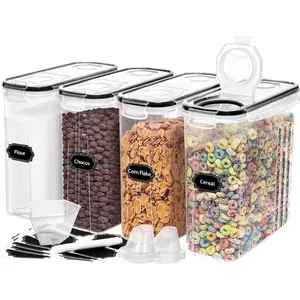 4PCS Cereal Containers Storage [4L/135.2 oz], Airtight Food Storage Containers with Pour Spout for Kitchen & Pantry Organization Storage, Plastic Cereal Dispensers, Measuring Cup & 20 Labels