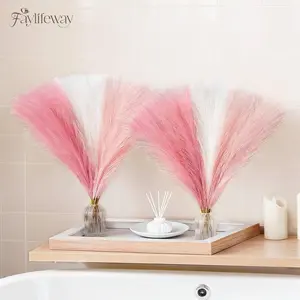 50pcs 17in Blush Cream Pink Fluffy Pampas Grass for Home Living Room Bathroom Birthday Baby Shower Wall Decor