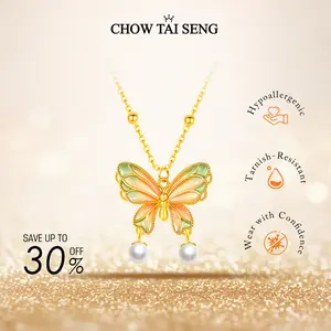 【ChowTaiSeng Jewelry】 S925 Silver Enamel Pearl Colorful Butterfly Necklace