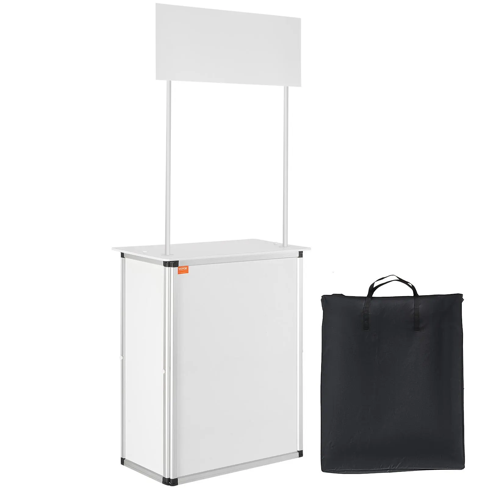 【Backtoschool】VEVOR Portable Aluminum Alloy Frame Lacquered Wood Tabletop Multifunctional Desk, 30.91"x14.96"x71.46" Tradeshow Counter Table with Wall, Storage Rack & Carrying Bag for Restaurants, Outdoors, Toolless