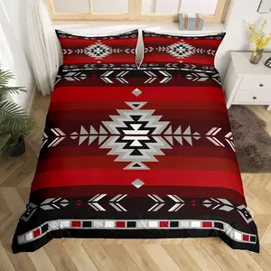 Southwest Native Design Duvet Cover,Southwestern Geometric Bedroom Decor Quilt Cover,Ultra Soft Tribal Red Grey Bedspread Cover,No Comforter