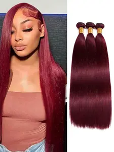 Burgundy Bundles Straight Human Hair 99J Bundles Hair Extension Wine Red 100% Unprocessed Virgin Human Hiar 3 Bundles For Black Women Real Hair Extensions Hair Weave Extensions Raw Hair Bundles