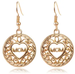 Mom Gold Heart within Circle Earrings - Mothers Day, Baby Shower - Gift
