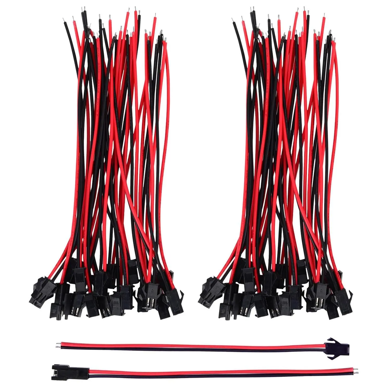 JST SM 2-Pin Male-Female Plastic-Metal Adapter Set (Bulk Pack 40 Pieces) - 22 AWG, 135 cm, 1.8 mm Diameter Electrical Cable Wire for Easy Install LED Light Power Connects