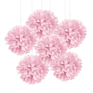 15" Light Pink Tissue Pom-Pom Decorations - 6 Pc.