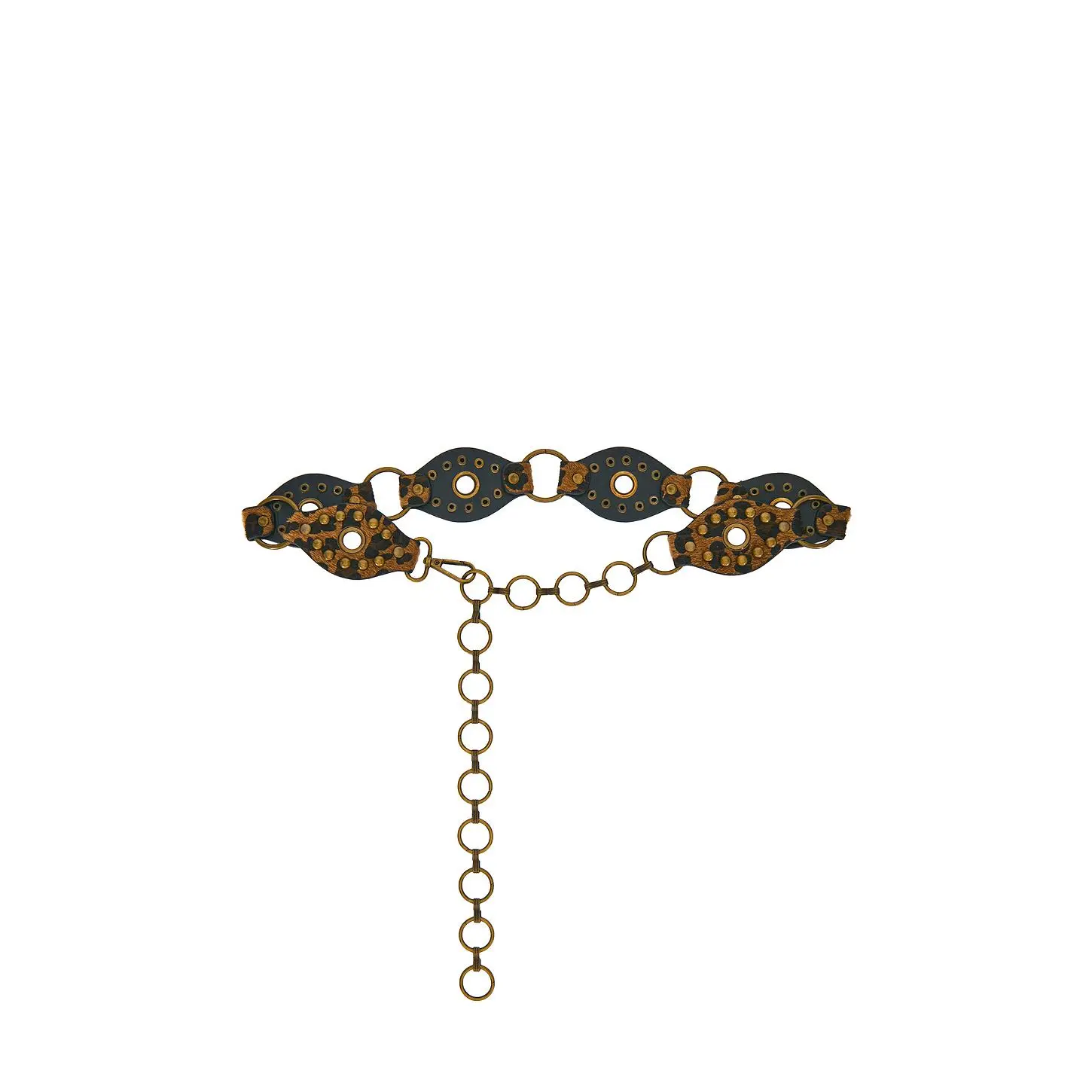 8 Other Reasons Leopard Print Ponyhair Waist Belt, Adorned with Brass Studs